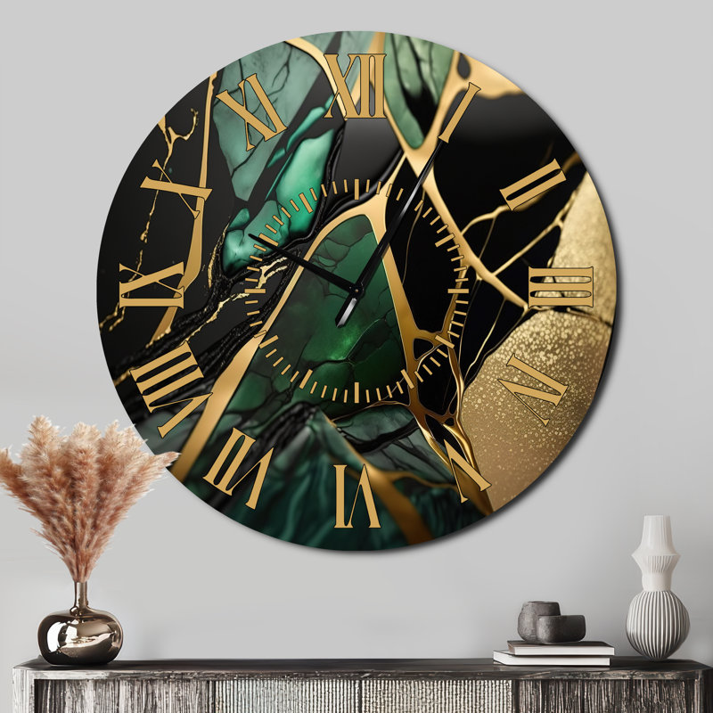 Horloge murale abstraite Geode Green III - Marbre, Surdimensionné