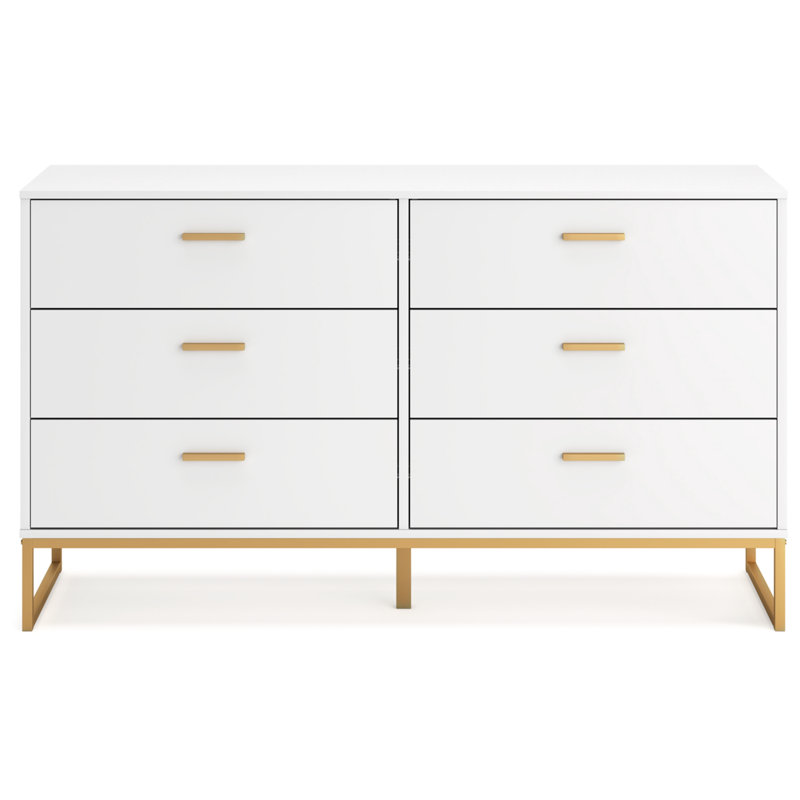 Bosnjak 59.02'' W 6 - Drawer Dresser, White/Gold