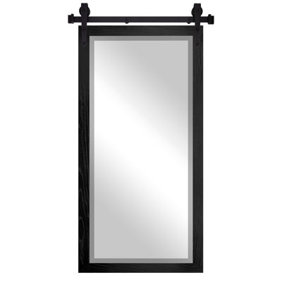Ozark Hardwood Beveled Mirror With Steel Barn Door Rail