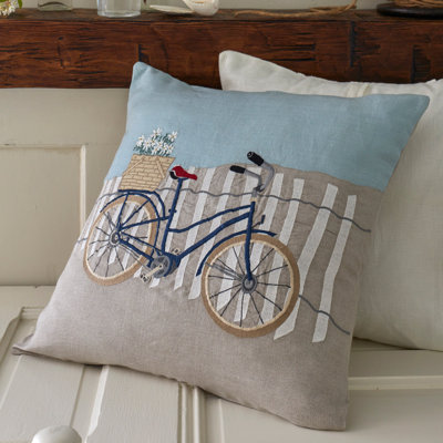 Beach Cruiser Coastal Linen Throw Pillow