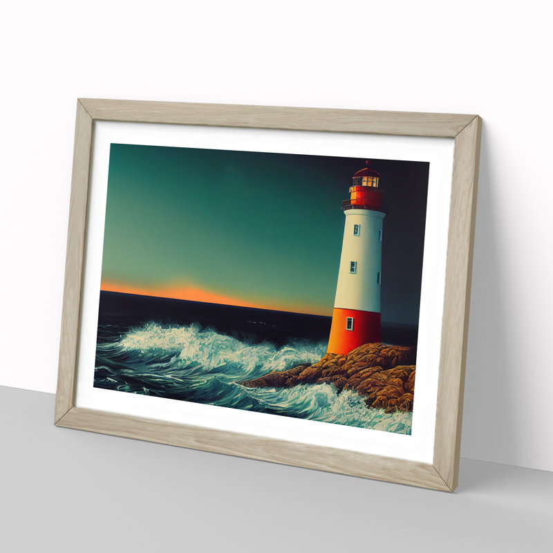Gentle Lighthouse - Single Picture Frame Print, Oak Framed, 25cm H x 34cm W x 2cm D