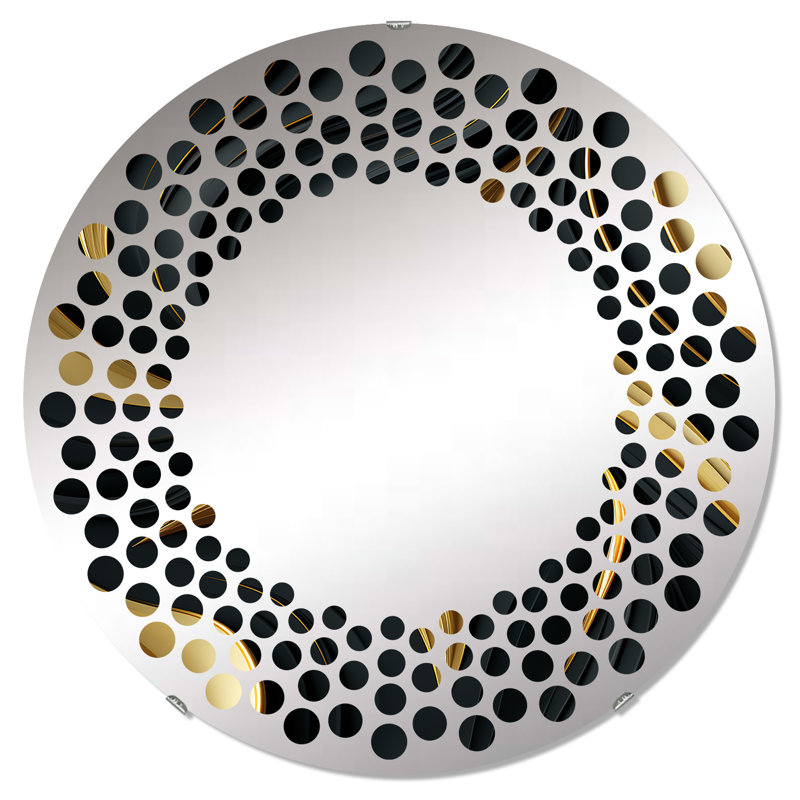 Paisley noir et or élégant ébène II - Cercle de miroir mural à pois, 23,6 po x 23,6 po