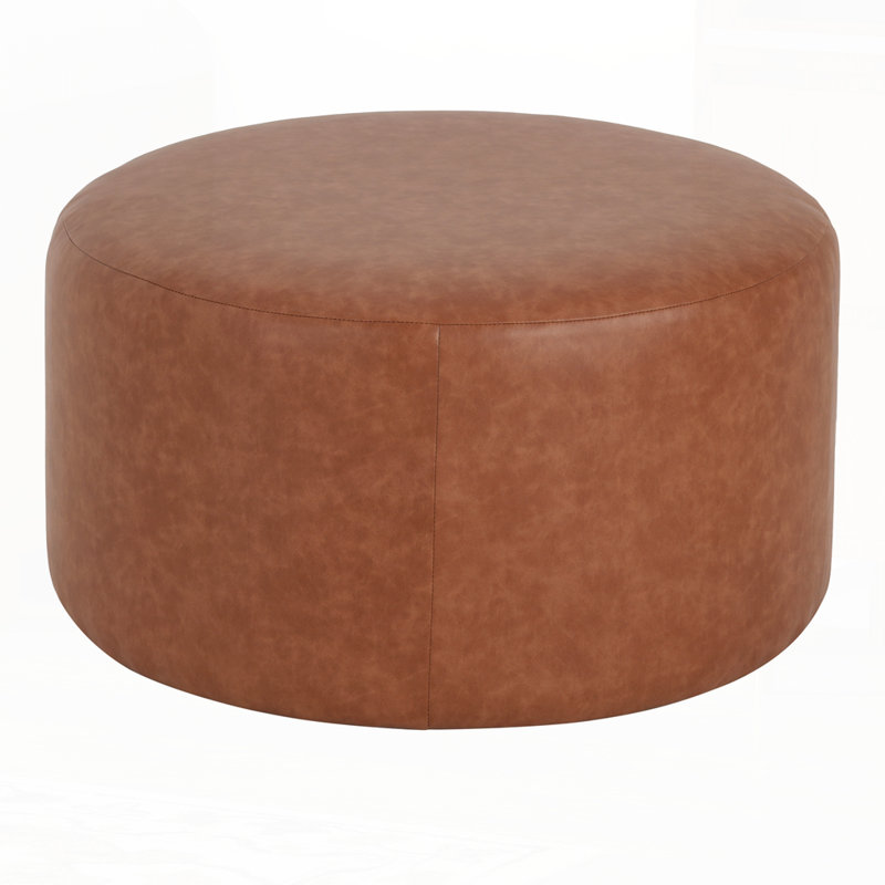 Upholstered Round Ottoman, Brown/Cognac