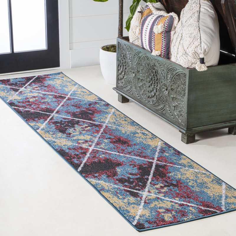 Lüders Minimalist Diamond Trellis Multi/White Rug, Runner 2' x 10'