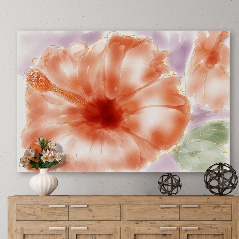 Pink Hibiscus Orange Canvas Painting Print 24" x 16"
