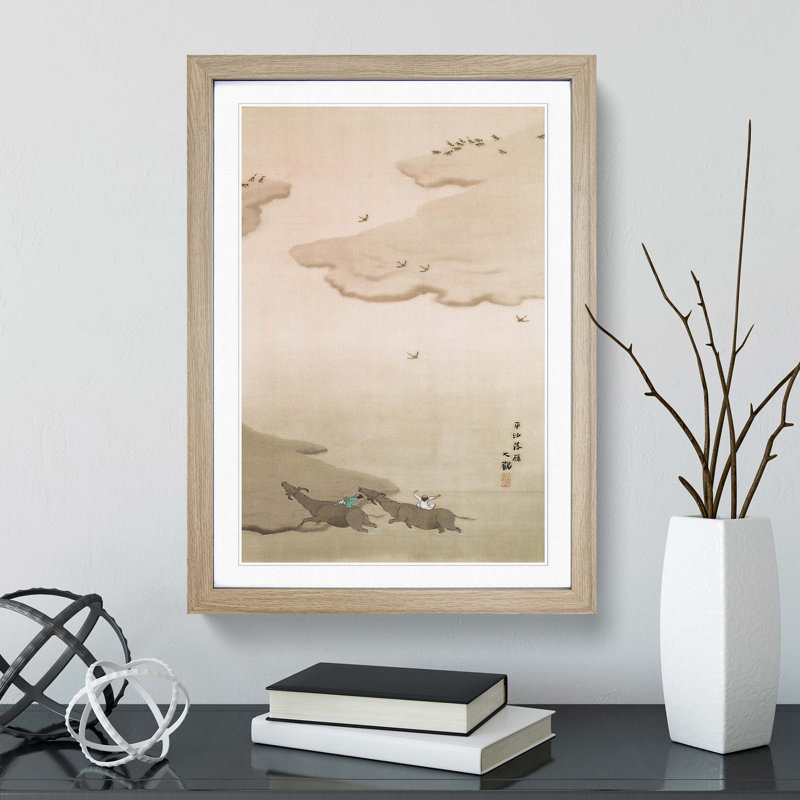 Geese and Bulls by Yokoyama Taikan - Picture Frame Painting Print, 36cm H x 27cm W x 2cm D, Oak Framed
