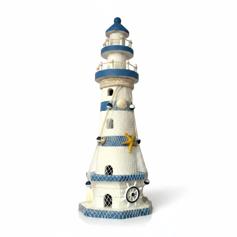 Striped Lighthouse With Fishnet Accent Figurine