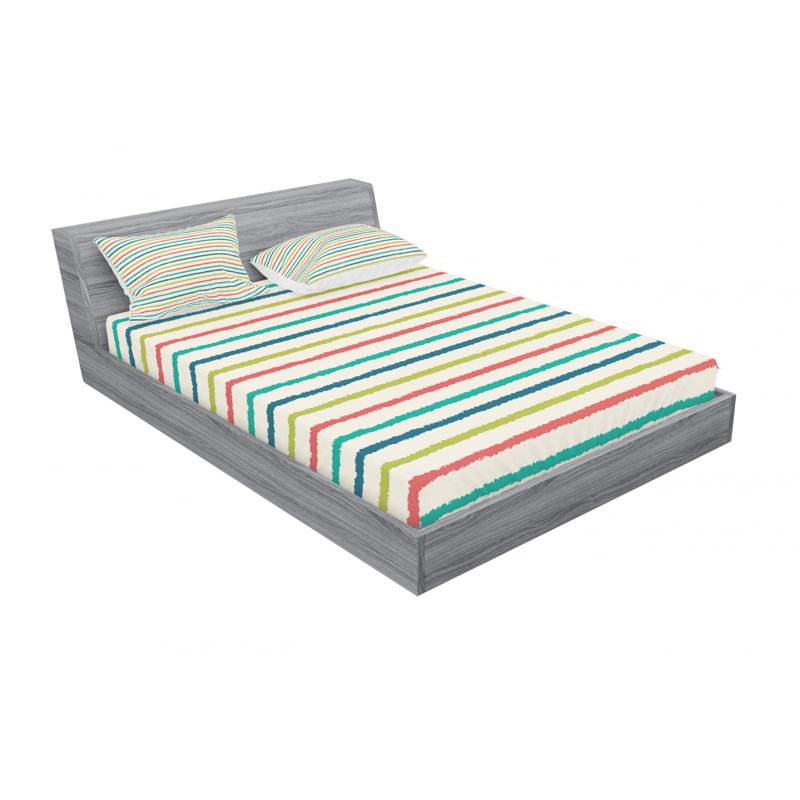 Microfiber Abstract Sheet Set, Full Sheet Set with Fitted Sheet, Blue/Red/Yellow, Striped