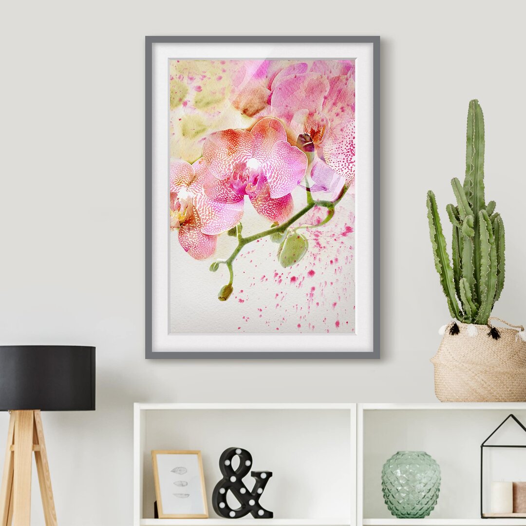 Gerahmtes Papierbild Aquarell Blumen Orchideen