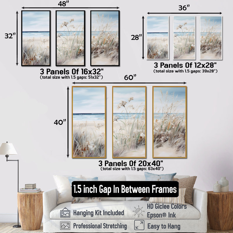 «Plant Beauty On The Beach - Plants», ensemble d'art sur toile, H 32 po x l 48 po x P 1 po, Cadre flottant blanc