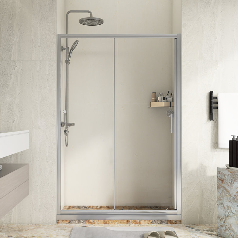 Porte de douche coulissante simple encadrée 48 po x l 72 po en chrome