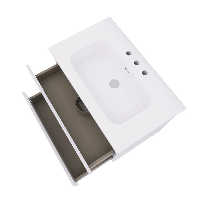 30" Wall Mounted Floating Bathroom Vanity With White Ceramic Sink, Glossy White