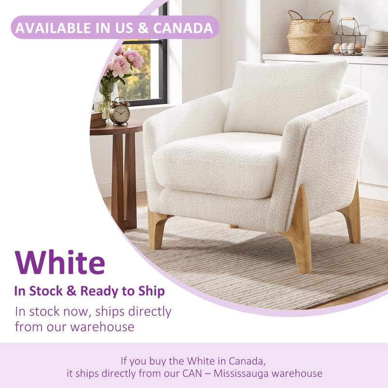 Kervin Upholstered Armchair, White Boucle, Natural