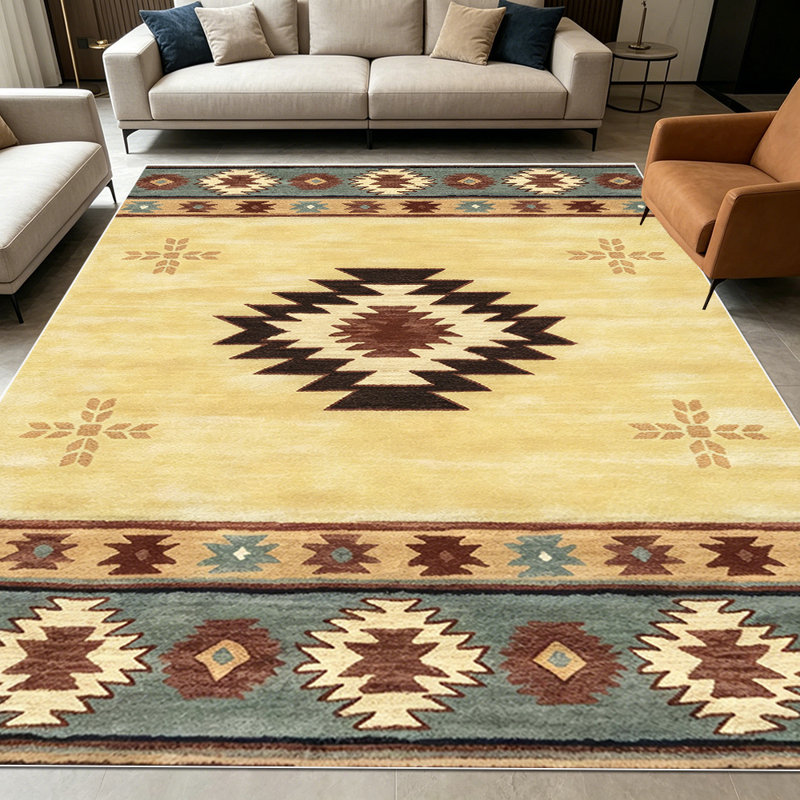 1PC Southwestern Aztec Geometric Tribal area rugs for Living Room, Soft, All seasons, Easy-maintain, Washable Indoor mat, Farmhouse suitable for for under dining table, bedroom, entryway...