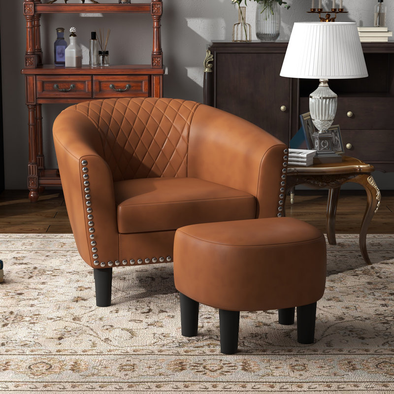 Fauteuil demi-tonneau avec repose-pieds 27,95 po Alverstone, Similicuir brun