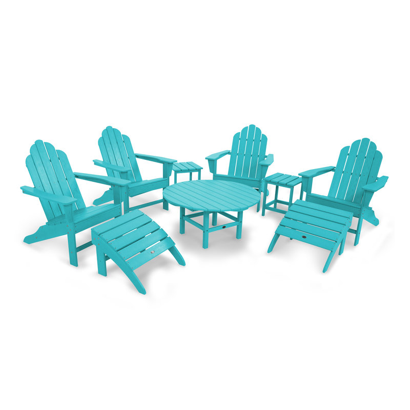 POLYWOOD Long Island Adirondack 9-Piece Conversation Group, Aruba