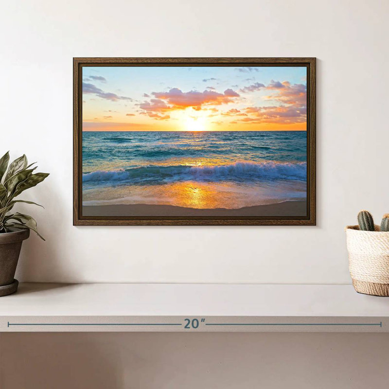 Lever de soleil sur Miami Azemar, 13 po x 9 po, Cadre flottant noyer