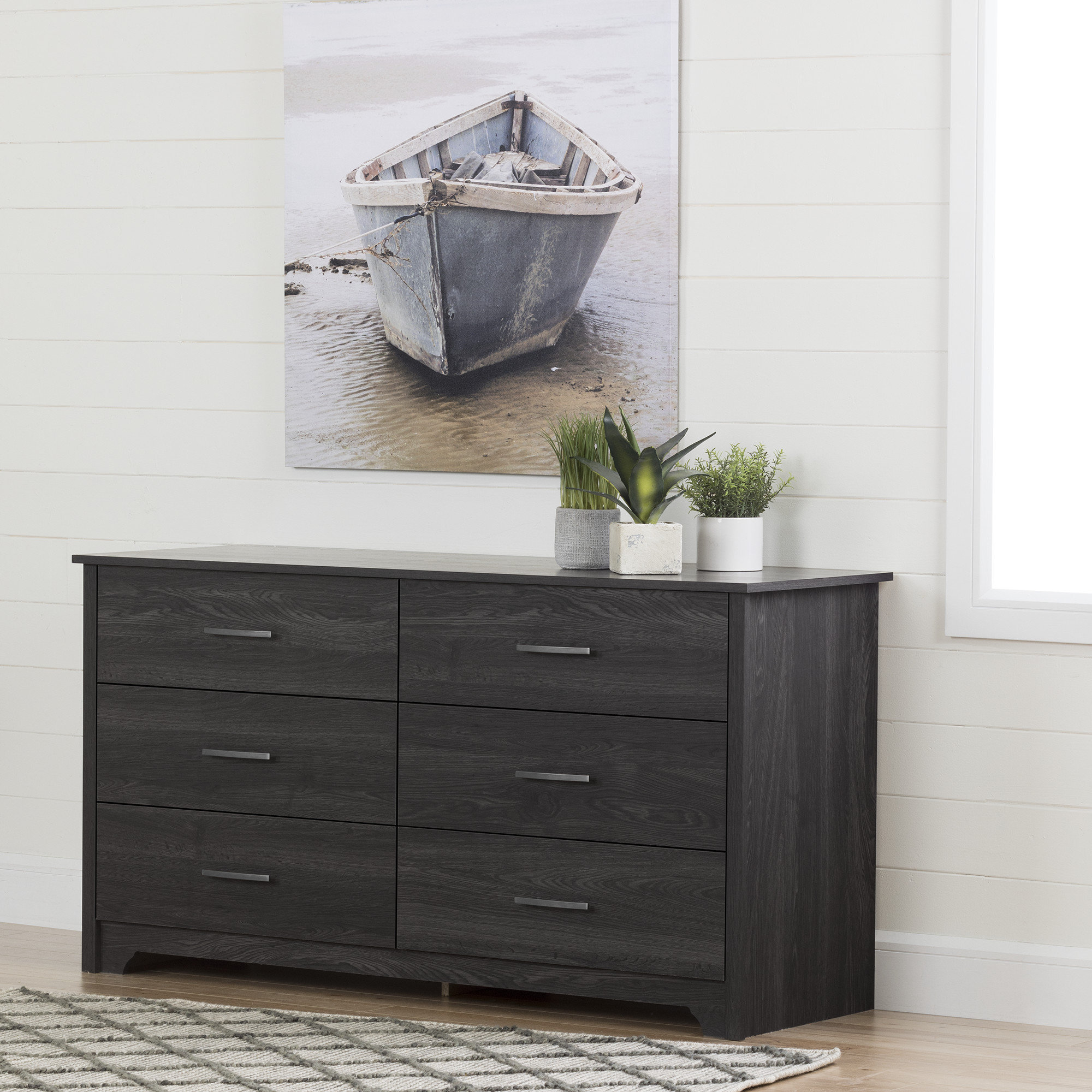 South Shore Fusion 6 Drawer Double Dresser Gray Oak