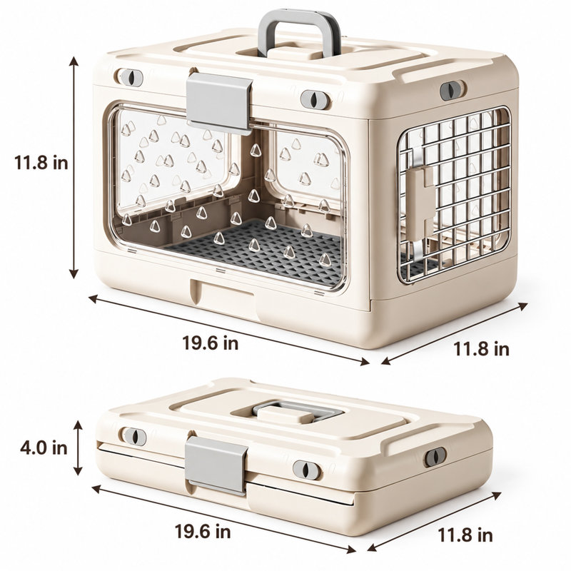 19.6" Foldable Hard-Sided Pet Crate for Cats and Small Dogs