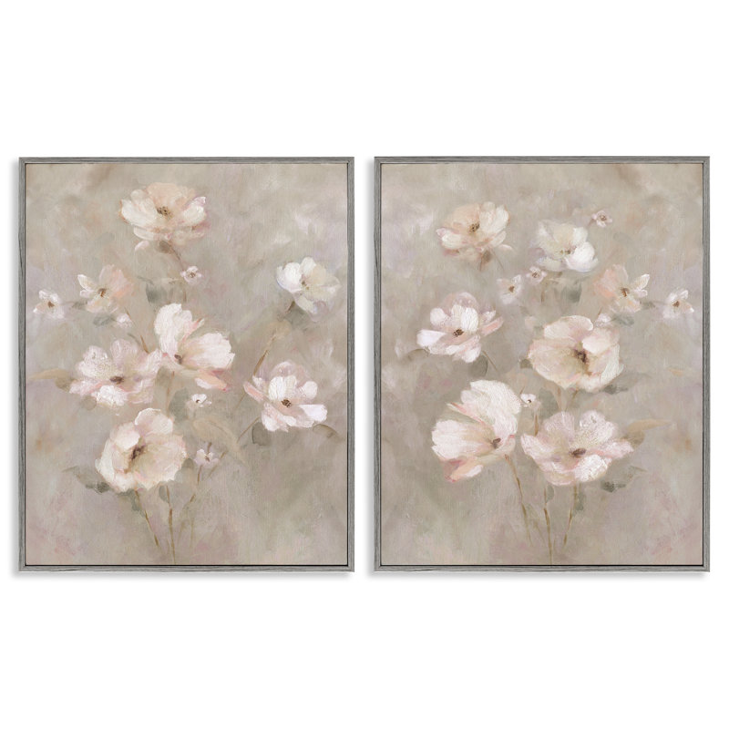 Arranged Blush Blossoms, ensemble de 2 giclées encadrées, design par Carol Robinson, Giclée de ferme grise encadrée