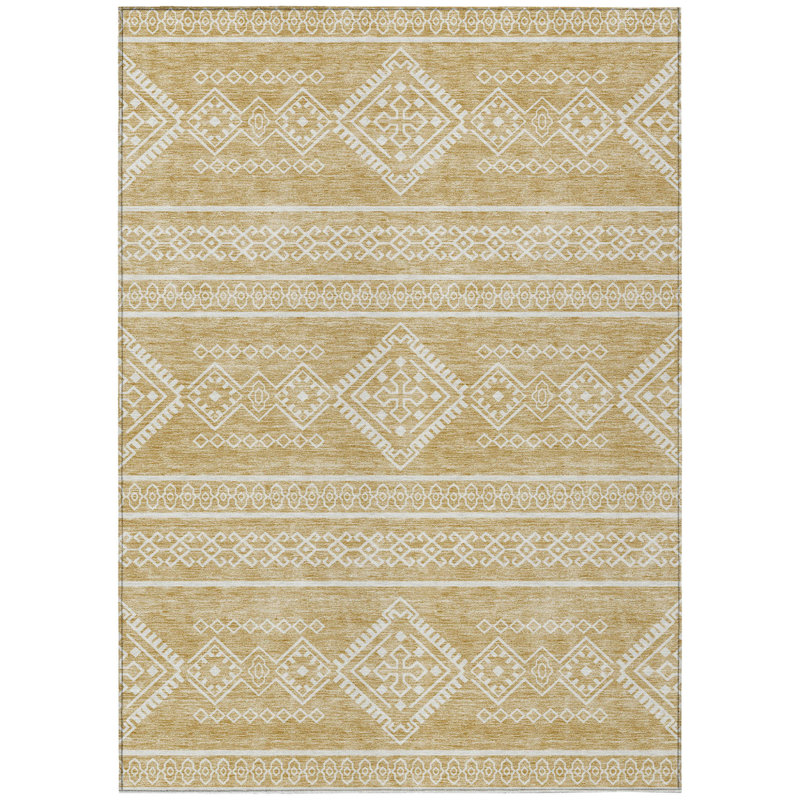 Tapis intérieur et extérieur lavable 10 pi x 14 pi doré et ivoire Southwestern