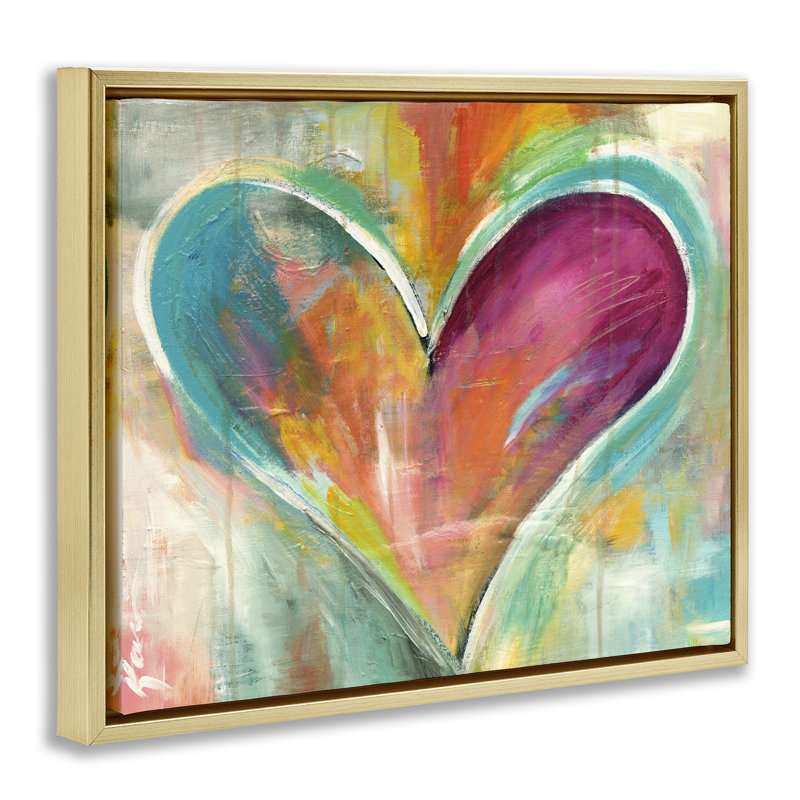 «Abstract Textural Heart», peinture encadrée dorée sur toile flottante par Kami Lerner, H 31 po x l 25 po