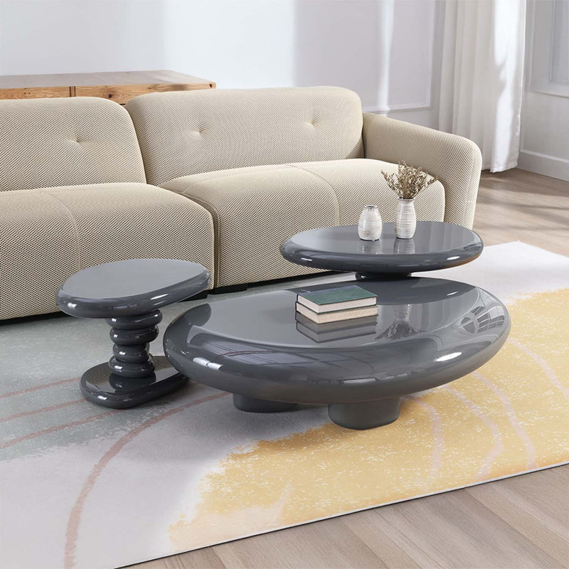 Irregular Shape End Table, Gray High Gloss