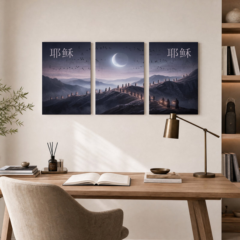 Ensemble de 3 silhouettes découpées avec des lanternes sur une crête de montagne, H 24 po x l 16 po x 3 pièces