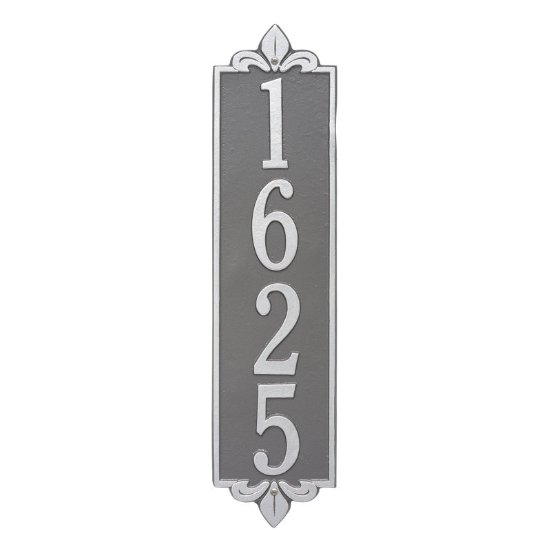 Lyon Personalized Vertical Estate 4-Line Wall Address Plaque, Pewter/Silver