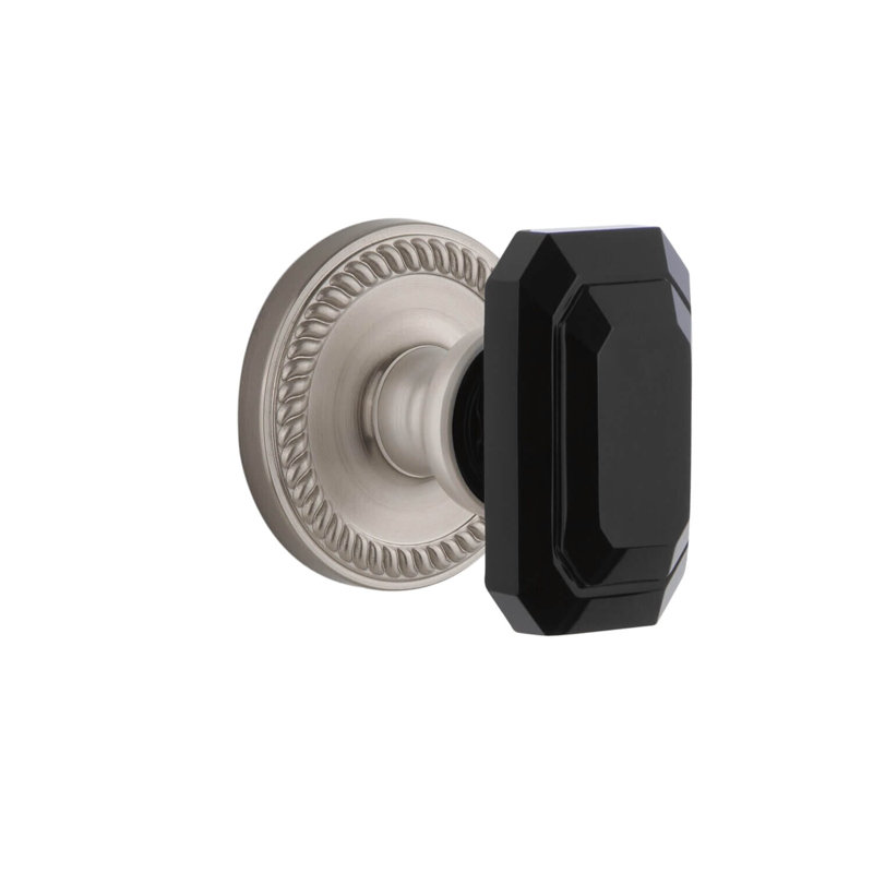 Rosette Grandeur avec poignée en cristal noir Baguette, Nickel satiné, 2.375"