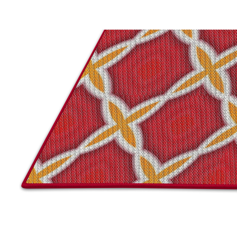 Tapis rouge/beige tissé à la machine, Rectangle 6 pi x 9 pi