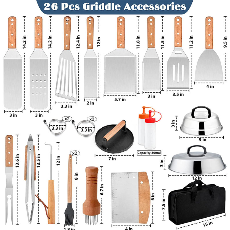 Dishwasher Safe Grilling Tool Set, Silver/Brown