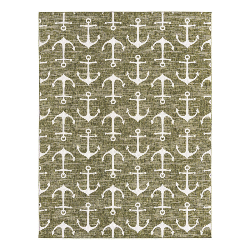 Tapis d'intérieur / extérieur en plastique tissé à la machine Glidden - vert / ivoire, Rectangle 9 pi x 12 pi 2 po