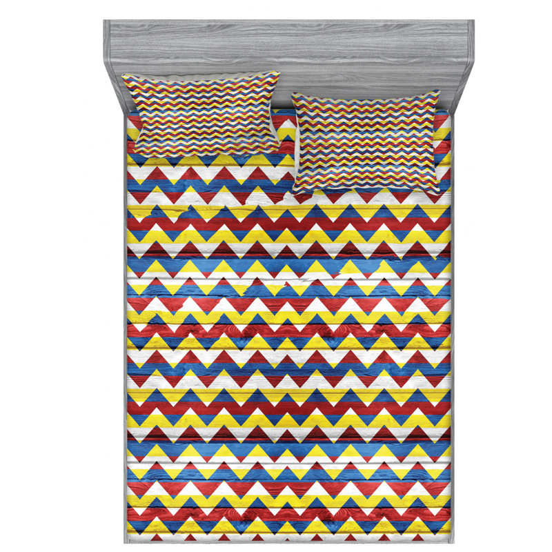 Microfiber Chevron Sheet Set, Blue, Queen Sheet Set with Fitted Sheet