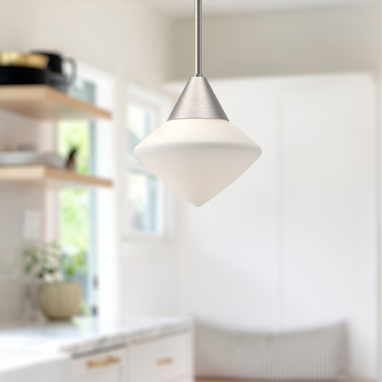 Orrin Single Light Glass Pendant, 73.13" H x 8" W x 8" D, Brushed Nickel