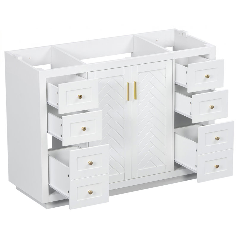 48" Classic Freestanding Bathroom Vanity Cabinet Only, 6 Drawers & 2 Soft-Close Doors, White