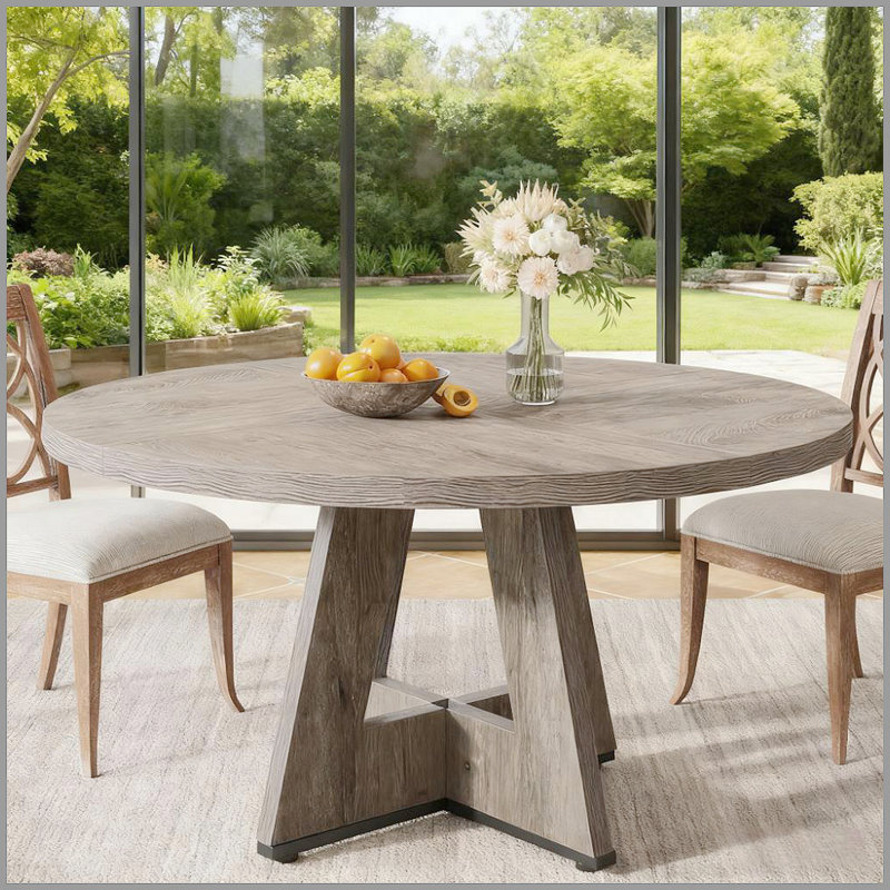 47 Inch Wood Dining Table Round Dining Table, Gray