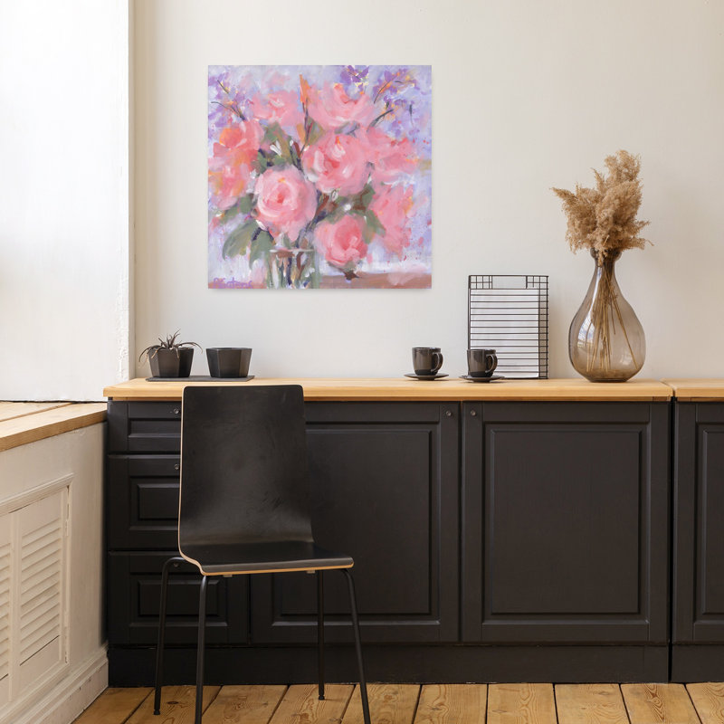 Champagne, roses, art floral contemporain, H 18 po x l 18 po