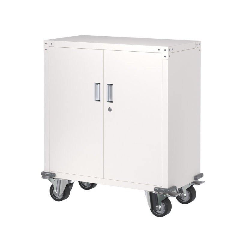 Montalto 35.4" H x 32.3" W x 16" D Metal Mobile Garage Storage Cabinet with Adjustable Shelf, White