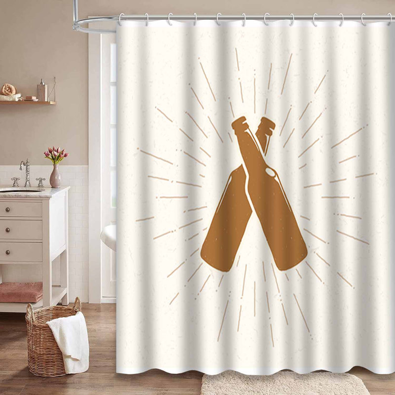 Rideau de douche imperméable rétro avec crochets pour bouteilles de bière rétro avec 12 crochets, L 72 po x l 78 po