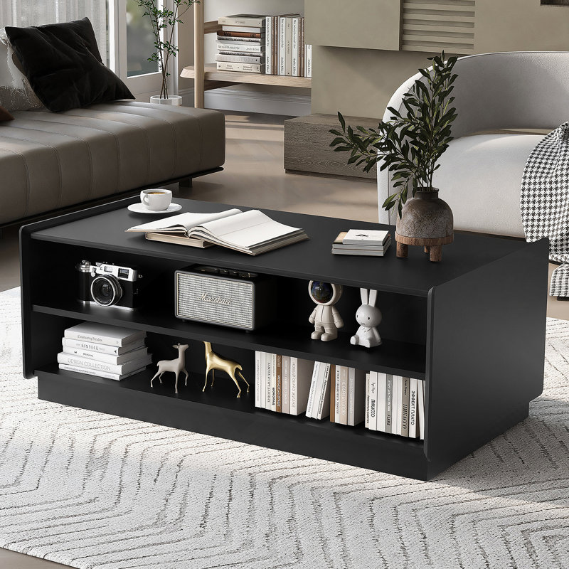 Modern Rectangle Coffee Table With Abundant Storage And Stylish Design, Ideal For Enhancing Living Room Ambiance, Black