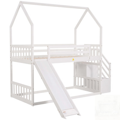 Convertible Bunk Bed with Slide, Storage Staircase, and Solid Pine Construction for Space-Saving Families