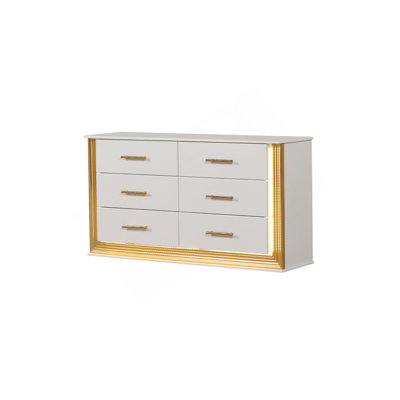 Commode à 6 tiroirs de style contemporain Obsession en bois et finition dorée (inclut seulement la commode)