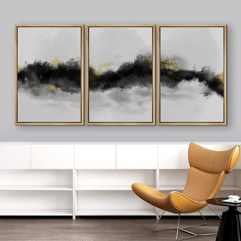 «Smoke Effect Strokes Abstract», peinture sur toile 3 pièces, L 72 po x H 36 po, Brun