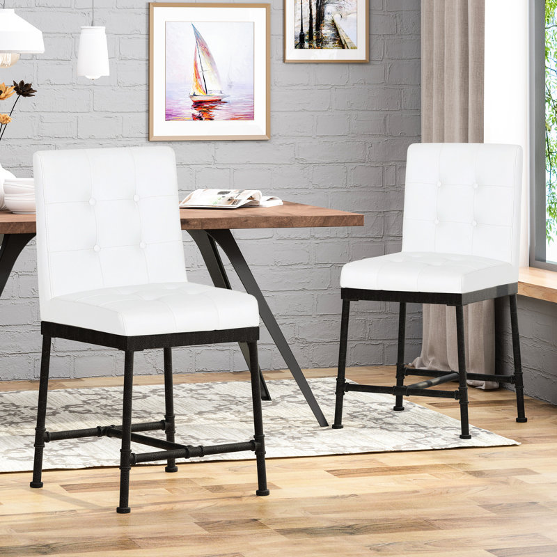 Tabouret de comptoir blanc à boutons - l 20,53 po x P 23 po industriel moderne