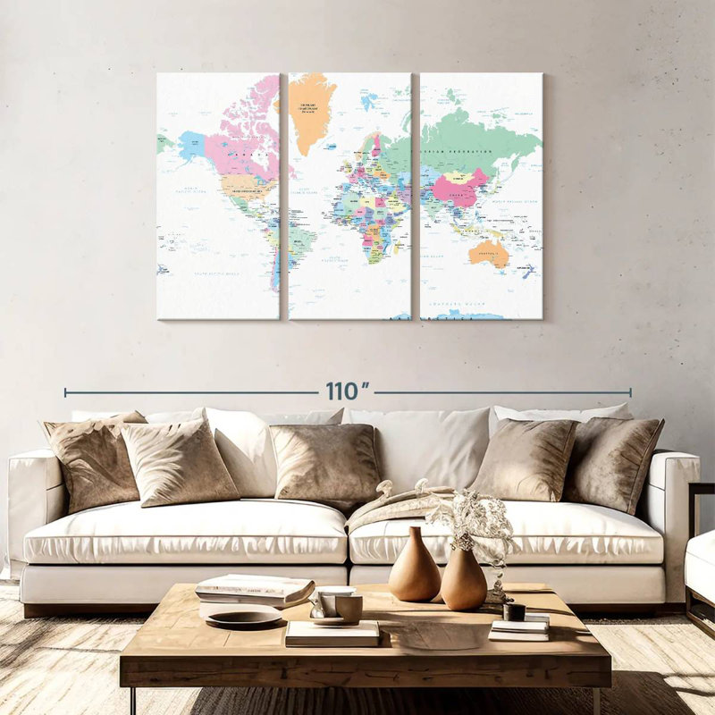 Keiri Labeled Pastel World Map, 48" H x 74" W