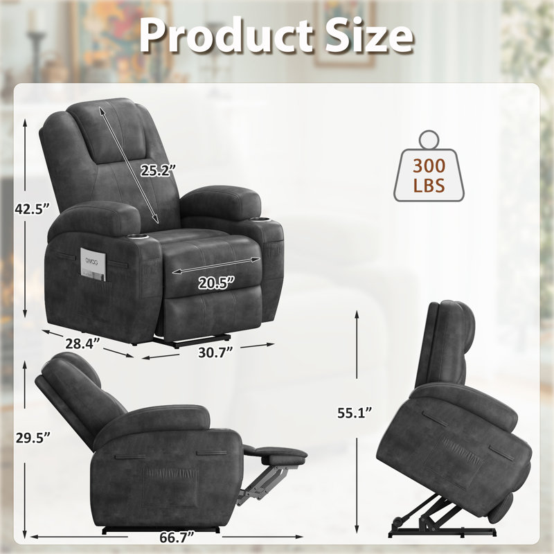 Fauteuil inclinable électrique avec fonction de massage, adapté aux personnes âgées, 3 positions réglables, 2 poches latérales et porte-gobelets, similicuir