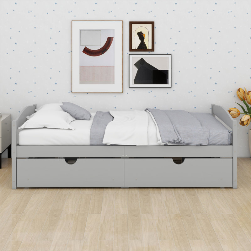 Lit plateforme avec tiroirs, Gris
