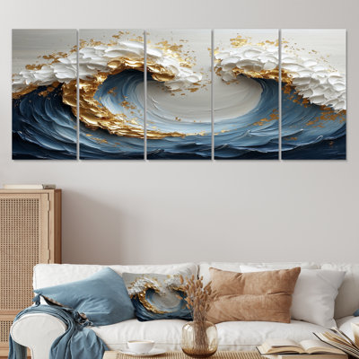 Bleu et blanc raz de marée I - ensemble de décorations murales spirales abstraites