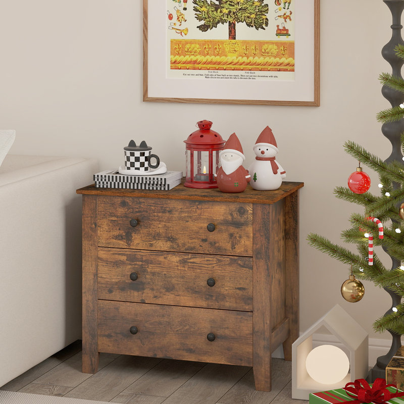 Commode 3 tiroirs avec poignées pratiques, Brun; Noir